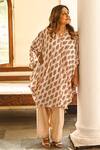 Palak & Mehak_Peach Georgette Printed Block V Neck Kaftan Dress _Online_at_Aza_Fashions