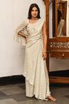 Palak & Mehak_White Georgette Embroidered Thread Work Square Pre-draped Saree Gown For Women_Online_at_Aza_Fashions
