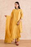 Buy_Palak & Mehak_Yellow Chanderi Embroidered Gota Work Round Neck Kurta Set _at_Aza_Fashions