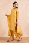 Shop_Palak & Mehak_Yellow Chanderi Embroidered Gota Work Round Neck Kurta Set _Online_at_Aza_Fashions