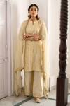 Shop Palak & Mehak Beige Dupatta Chiffon, Kurta And Pant Cotton Silk Gota Embroidered Palazzo Set at Aza Fashions Shop_Palak & Mehak_Beige Dupatta Chiffon, Kurta And Pant Cotton Silk Gota Embroidered Palazzo Set _at_Aza_Fashions