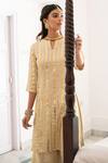 Palak & Mehak Beige Dupatta Chiffon, Kurta And Pant Cotton Silk Gota Embroidered Palazzo Set Online at Aza Fashions Palak & Mehak_Beige Dupatta Chiffon, Kurta And Pant Cotton Silk Gota Embroidered Palazzo Set _Online_at_Aza_Fashions