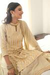 Shop Palak & Mehak Beige Dupatta Chiffon, Kurta And Pant Cotton Silk Gota Embroidered Palazzo Set Online at Aza Fashions Shop_Palak & Mehak_Beige Dupatta Chiffon, Kurta And Pant Cotton Silk Gota Embroidered Palazzo Set _Online_at_Aza_Fashions