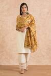 Shop_Palak & Mehak_Beige Dupatta Chanderi, Kurta And Pant Cotton Silk Floral Embroidered Set _at_Aza_Fashions