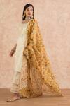 Palak & Mehak_Beige Dupatta Chanderi, Kurta And Pant Cotton Silk Floral Embroidered Set _Online_at_Aza_Fashions