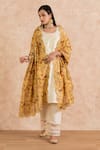 Buy_Palak & Mehak_Beige Dupatta Chanderi, Kurta And Pant Cotton Silk Floral Embroidered Set _Online_at_Aza_Fashions