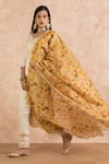 Shop_Palak & Mehak_Beige Dupatta Chanderi, Kurta And Pant Cotton Silk Floral Embroidered Set _Online_at_Aza_Fashions