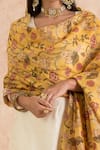 Palak & Mehak_Beige Dupatta Chanderi, Kurta And Pant Cotton Silk Floral Embroidered Set _at_Aza_Fashions