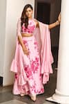 Shop_Palak & Mehak_Pink Crepe Embroidered Gota Patti High Floral Print Jacket Palazzo Set For Women_at_Aza_Fashions