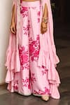 Buy_Palak & Mehak_Pink Crepe Embroidered Gota Patti High Floral Print Jacket Palazzo Set For Women