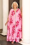 Buy_Palak & Mehak_Pink Crepe Printed Floral V Neck Kaftan Tunic And Pant Set _Online_at_Aza_Fashions