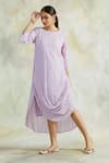 Buy_Palak & Mehak_Purple Rayon Crepe Embellished Stripes Round Neck Cowl Dress _Online_at_Aza_Fashions