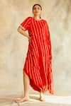 Buy_Palak & Mehak_Red Rayon Crepe Embellished Stripes Round Neck Cowl Dress _Online_at_Aza_Fashions