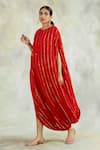 Buy_Palak & Mehak_Red Rayon Crepe Embellished Stripes Round Neck Cowl Dress _at_Aza_Fashions