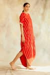 Shop_Palak & Mehak_Red Rayon Crepe Embellished Stripes Round Neck Cowl Dress _Online_at_Aza_Fashions