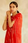 Palak & Mehak_Red Rayon Crepe Embellished Stripes Round Neck Cowl Dress _at_Aza_Fashions