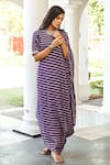 Palak & Mehak_Purple Pure Georgette Banarasi Embroidered Gota Striped Cowl Tunic And Pant Set _Online_at_Aza_Fashions