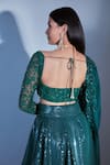 Shop_Premya By Manishii_Green Blouse Net (lining Butter Crepe) Lehenga Sequin Pleated Dupatta Set _at_Aza_Fashions