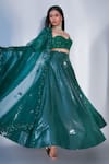 Premya By Manishii_Green Blouse Net (lining Butter Crepe) Lehenga Sequin Pleated Dupatta Set _Online_at_Aza_Fashions