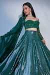 Buy_Premya By Manishii_Green Blouse Net (lining Butter Crepe) Lehenga Sequin Pleated Dupatta Set _Online_at_Aza_Fashions