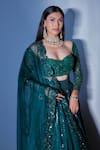 Premya By Manishii_Green Blouse Net (lining Butter Crepe) Lehenga Sequin Pleated Dupatta Set _at_Aza_Fashions