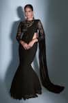 Buy_Premya By Manishii_Black Saree Georgette Blouse Tulle Embroidered Pre-stitched With _at_Aza_Fashions
