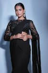 Shop_Premya By Manishii_Black Saree Georgette Blouse Tulle Embroidered Pre-stitched With _Online_at_Aza_Fashions