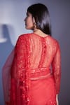 Shop_Premya By Manishii_Red Polyester Embroidered Sequins Crew Neck Saree With Blouse _at_Aza_Fashions