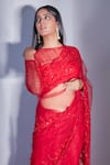 Shop_Premya By Manishii_Red Polyester Embroidered Sequins Crew Neck Saree With Blouse _Online_at_Aza_Fashions