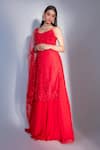 Shop_Premya By Manishii_Red Kurta Silk Lehenga Georgette Dupatta Tulle Embroidered Sequins Set _at_Aza_Fashions