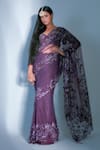 Buy_Premya By Manishii_Purple Polyester Embroidered Cutdana Sweetheart Neck Saree With Corset Blouse _at_Aza_Fashions