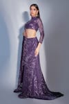 Shop_Premya By Manishii_Purple Pleated Sequin Embroidered High Neck Lehenga Set _at_Aza_Fashions