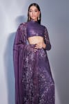 Buy_Premya By Manishii_Purple Pleated Sequin Embroidered High Neck Lehenga Set _Online_at_Aza_Fashions