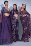 Shop_Premya By Manishii_Purple Pleated Sequin Embroidered High Neck Lehenga Set _Online_at_Aza_Fashions