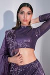 Premya By Manishii_Purple Pleated Sequin Embroidered High Neck Lehenga Set _at_Aza_Fashions