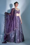 Buy_Premya By Manishii_Purple Organza, Georgette Pleated Sequin V Neck Embroidered Lehenga Set_at_Aza_Fashions