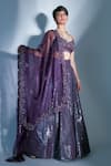 Shop_Premya By Manishii_Purple Organza, Georgette Pleated Sequin V Neck Embroidered Lehenga Set_at_Aza_Fashions