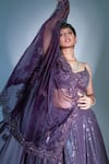 Buy_Premya By Manishii_Purple Organza, Georgette Pleated Sequin V Neck Embroidered Lehenga Set_Online_at_Aza_Fashions