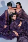 Premya By Manishii_Purple Organza, Georgette Pleated Sequin V Neck Embroidered Lehenga Set_at_Aza_Fashions