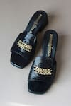 Shop_PHENOMINAAL_Black Embellishments Cinder Double Chain Block Heels _at_Aza_Fashions