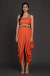 Preeti S Kapoor_Orange U Neck Draped Dress With Jacket _Online_at_Aza_Fashions