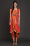 Buy_Preeti S Kapoor_Orange U Neck Draped Dress With Jacket _Online_at_Aza_Fashions