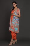 Buy_Preeti S Kapoor_Orange U Neck Draped Dress With Jacket _at_Aza_Fashions