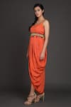 Shop_Preeti S Kapoor_Orange U Neck Draped Dress With Jacket _Online_at_Aza_Fashions