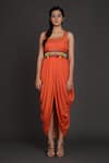 Preeti S Kapoor_Orange U Neck Draped Dress With Jacket _Online_at_Aza_Fashions