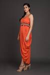 Shop_Preeti S Kapoor_Orange U Neck Draped Dress With Jacket _Online_at_Aza_Fashions