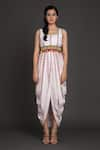 Preeti S Kapoor_White U Neck Draped Dress With Jacket _Online_at_Aza_Fashions