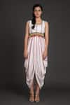 Preeti S Kapoor_White U Neck Draped Dress With Jacket _Online_at_Aza_Fashions