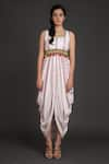 Preeti S Kapoor_White U Neck Draped Dress With Jacket _Online_at_Aza_Fashions