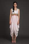 Buy_Preeti S Kapoor_White U Neck Draped Dress With Jacket _Online_at_Aza_Fashions